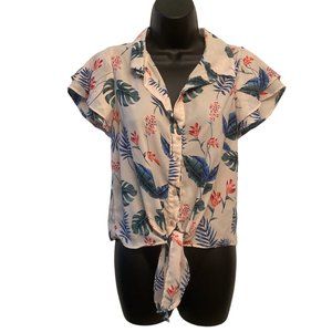 Sienna Sky Tropical Tie-hem Button Down Blouse